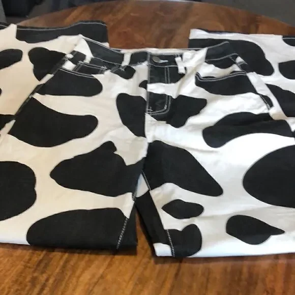 WDIRARA high waist wide leg jeans cow print size small - Picture 1 of 8